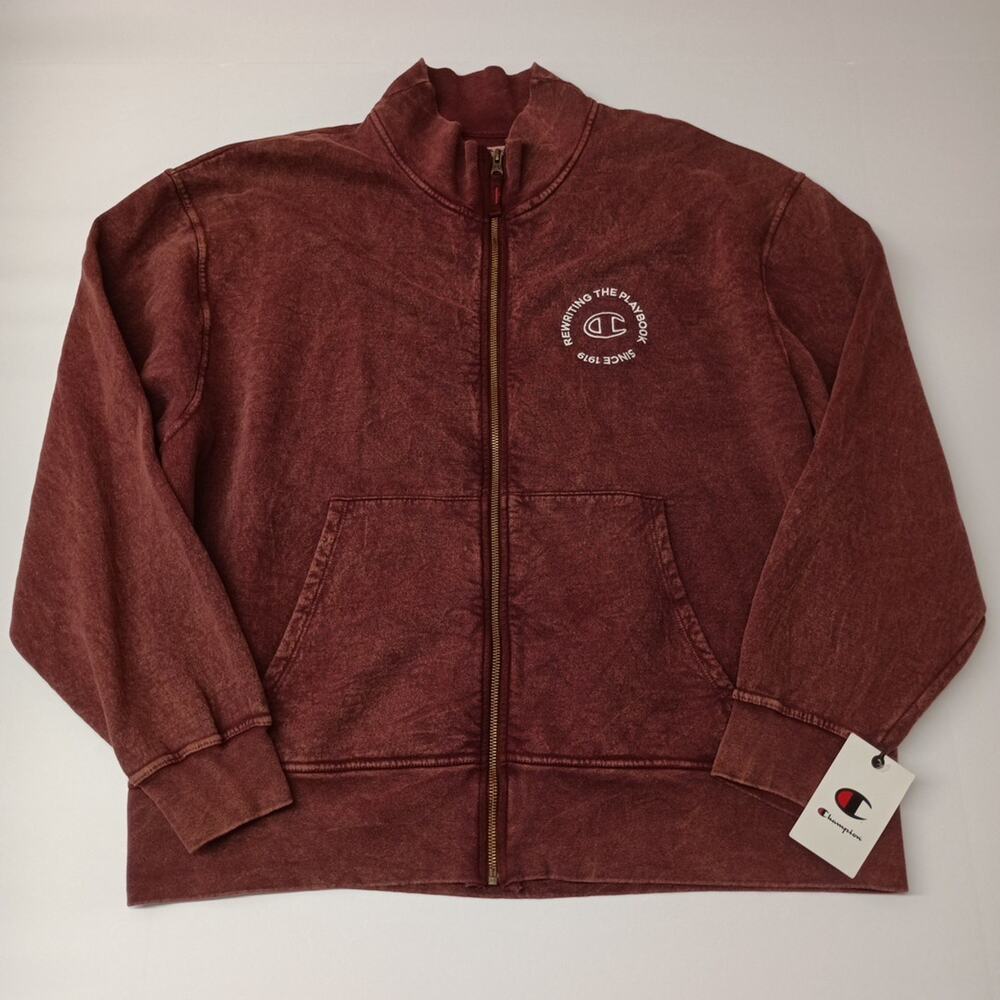 Champion Full Zip Mockneck Sweatshirt Maroon Size L Large‎